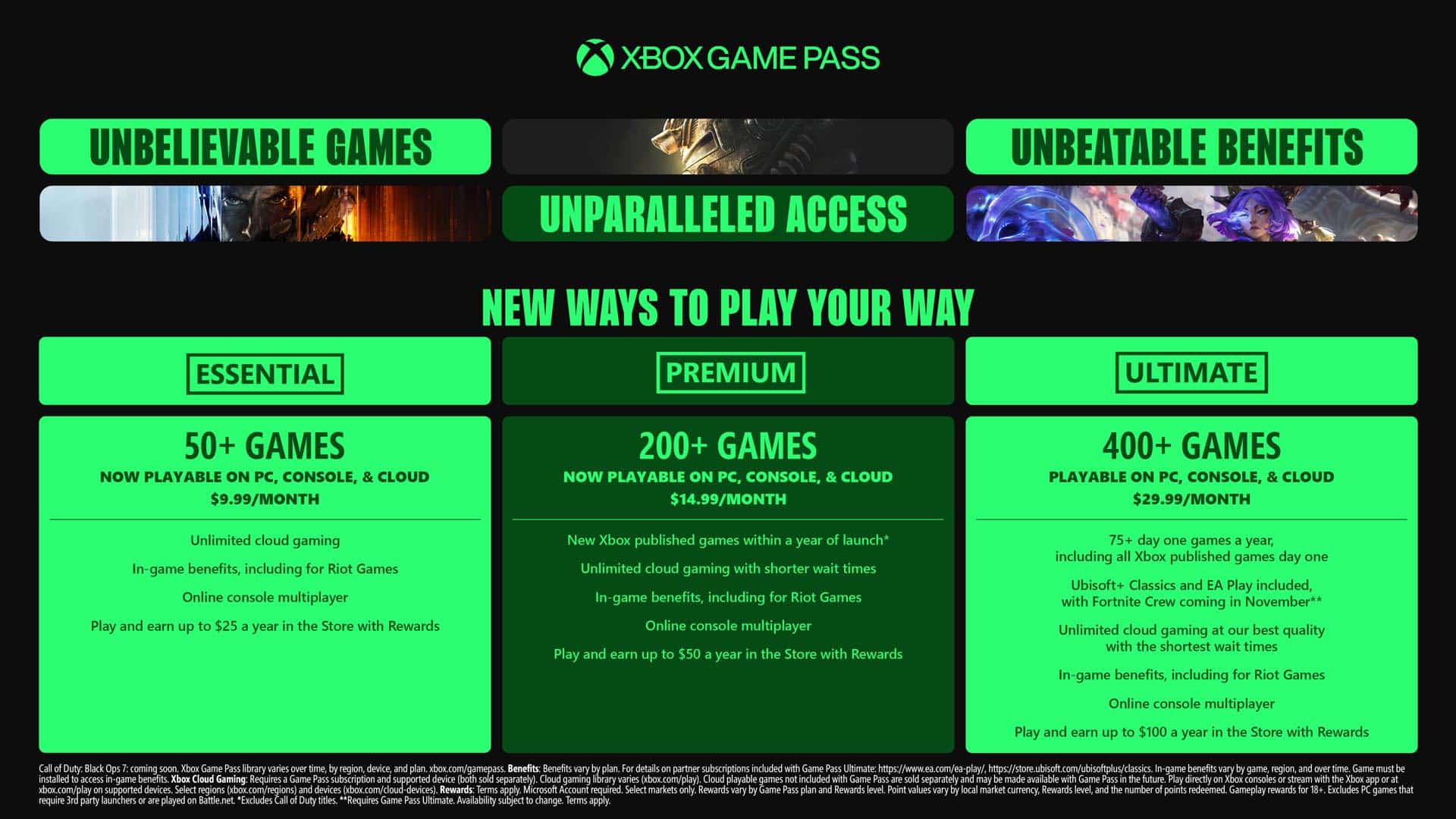 Xbox Game Pass si rinnova: arrivano i piani Essential, Premium e Ultimate 1 game pass screen 2025